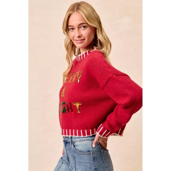 BiBi Christmas Theme Sequin Lattering Sweater NWT - Picture 4 of 16